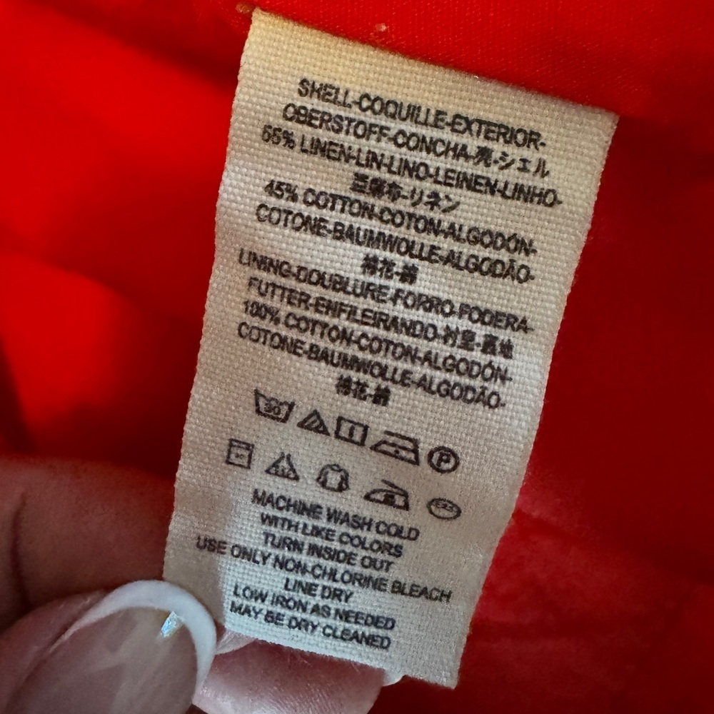 Free People Linen/Cotton Blend Vibrant Red Bohemian Jacket Blue Floral Accents L - Picture 14 of 15